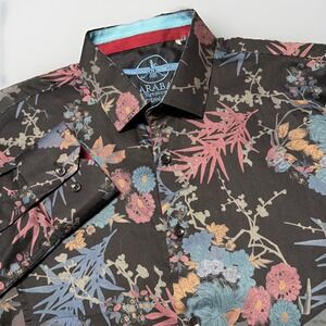 Barabas Mens Size L Button Up Black Blue Abstract Floral Long Sleeve‎ Shirt